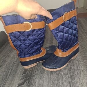 Navy and Brown / Rubber & Quilted Boots- W Sz 8